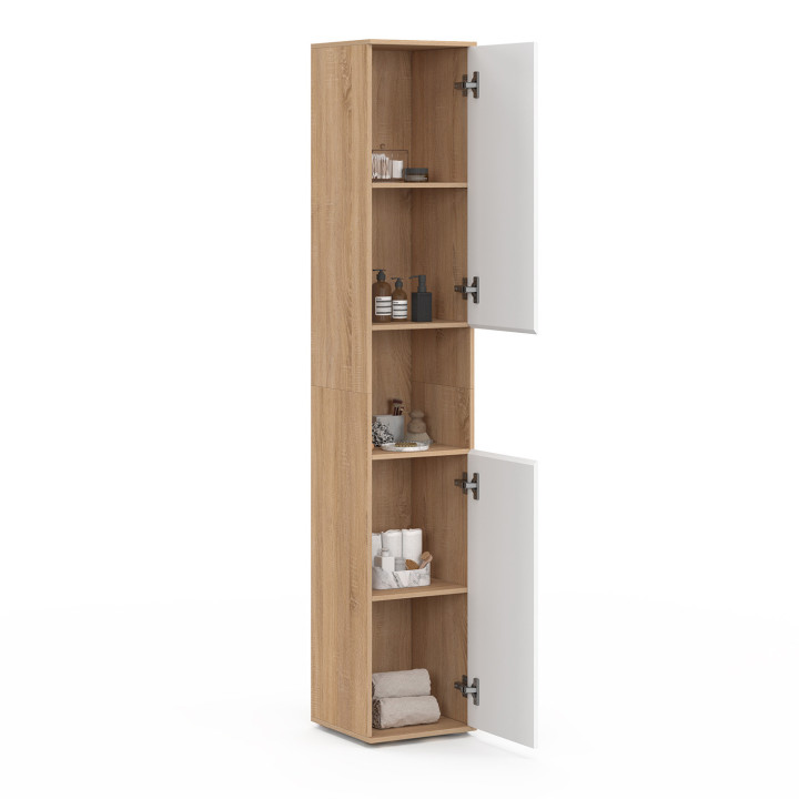 Armario de pared para baño de 2 puertas y 1 hueco en blanco y haya - TOMI | IdMarket