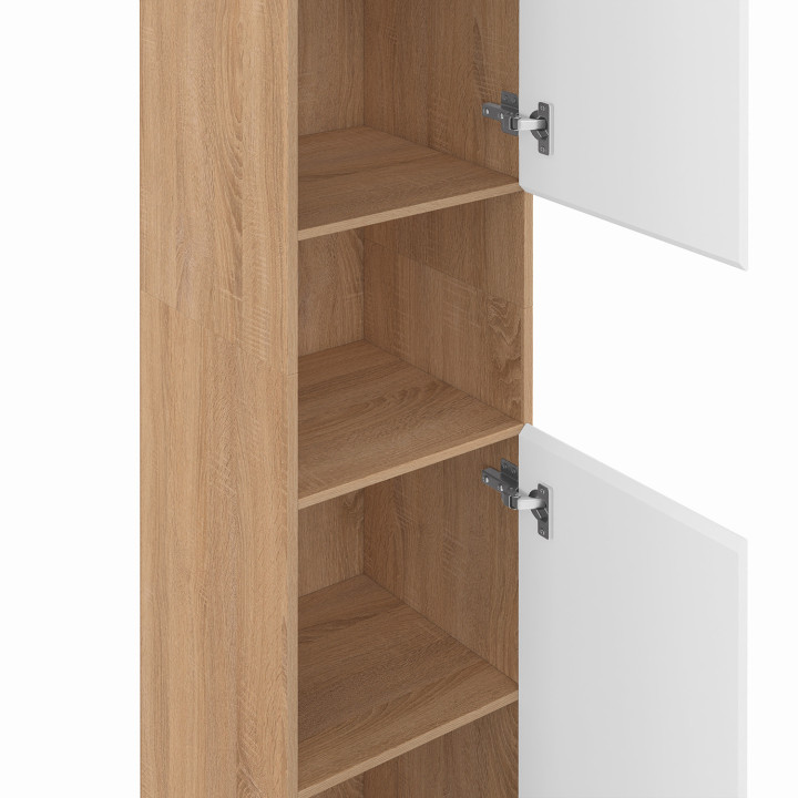 Armario de pared para baño de 2 puertas y 1 hueco en blanco y haya - TOMI | IdMarket