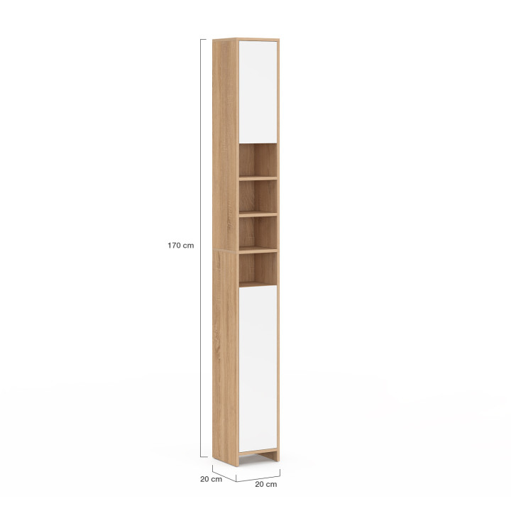 Mueble de baño de 2 puertas con 4 huecos en haya y blanco - TOMI | IdMarket