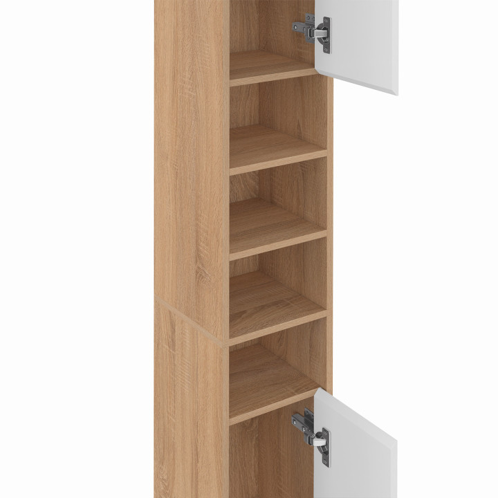 Mueble de baño de 2 puertas con 4 huecos en haya y blanco - TOMI | IdMarket