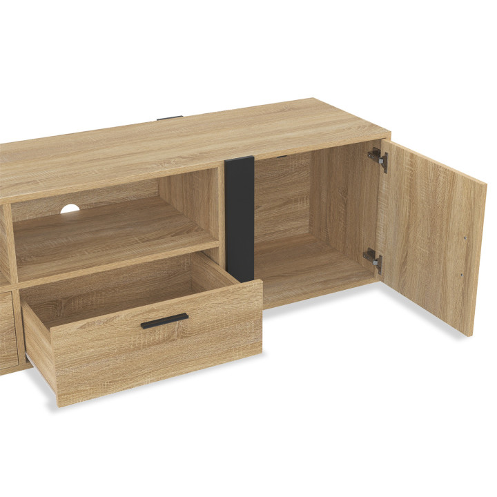 Mueble de TV PHOENIX 200 cm 2 puertas 2 cajones madera y negro | IDMarket