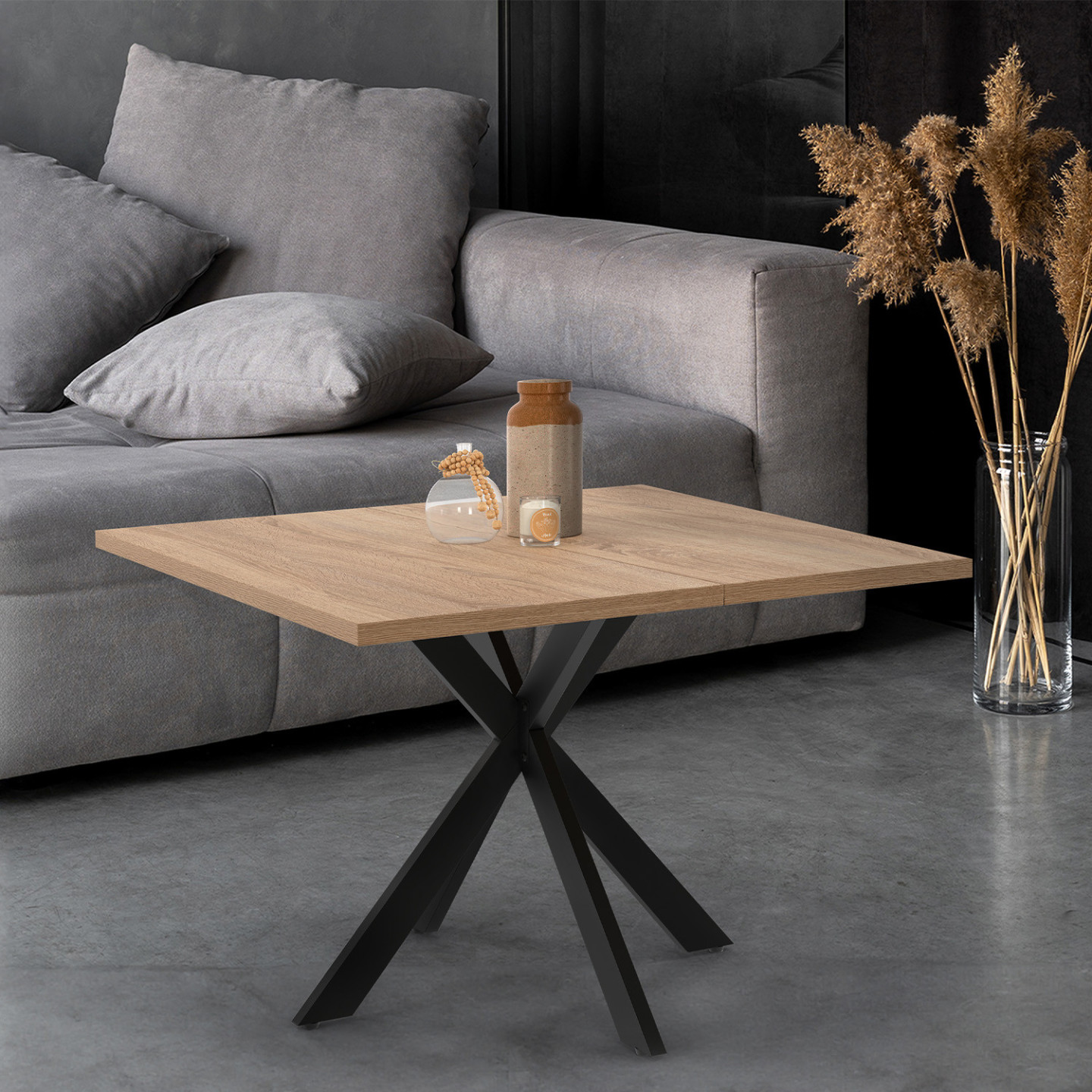 Tavolo Ragno Tavolino quadrato con gamba a ragno 70 cm in legno e nero - ALIX | Zen ...