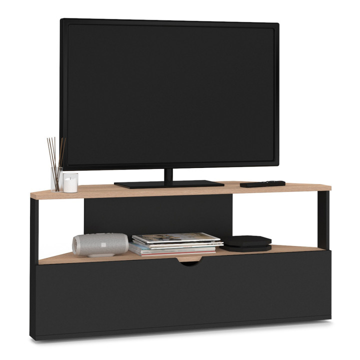 Eck-TV-Möbel aus Holz in Buche und Schwarz 100 cm - ELI | IDMarket