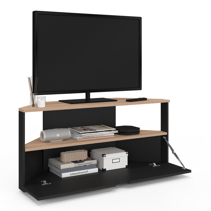 Soporte de TV esquinero de madera de haya y negro 100 cm - ELI | ELI IDMarket