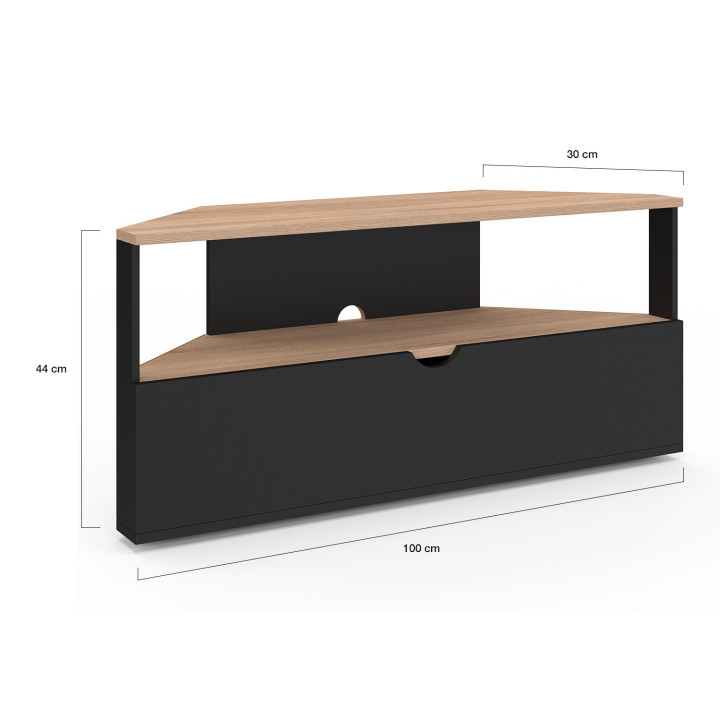 Soporte de TV esquinero de madera de haya y negro 100 cm - ELI | ELI IDMarket