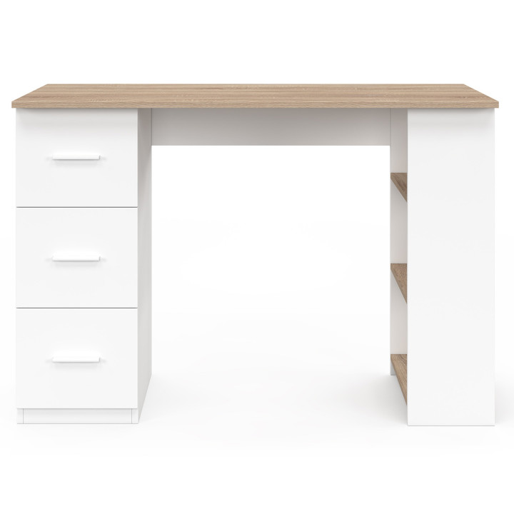 Escritorio recto de 3 cajones con estantes en blanco y madera - MAE| IDMarket