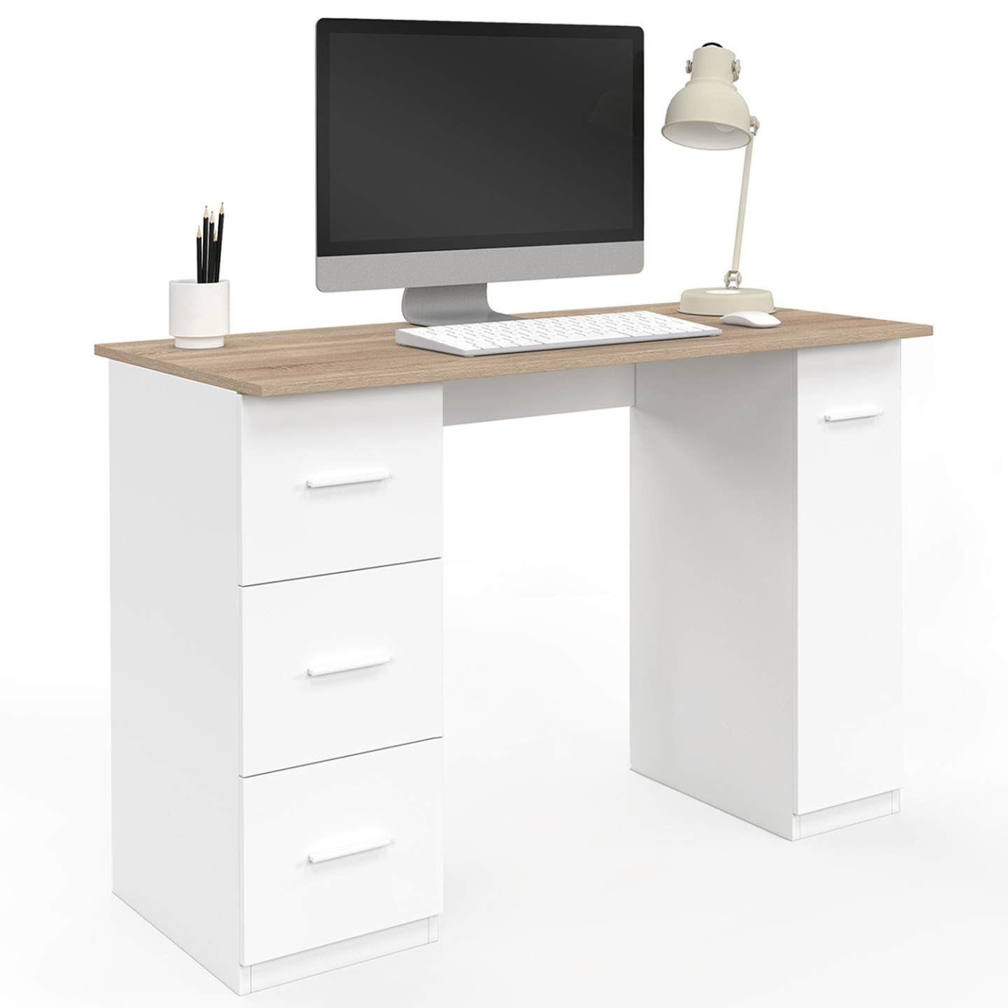 Royalbell®Bureau droit Scandinave - Pieds en bois massif - Décor blanc