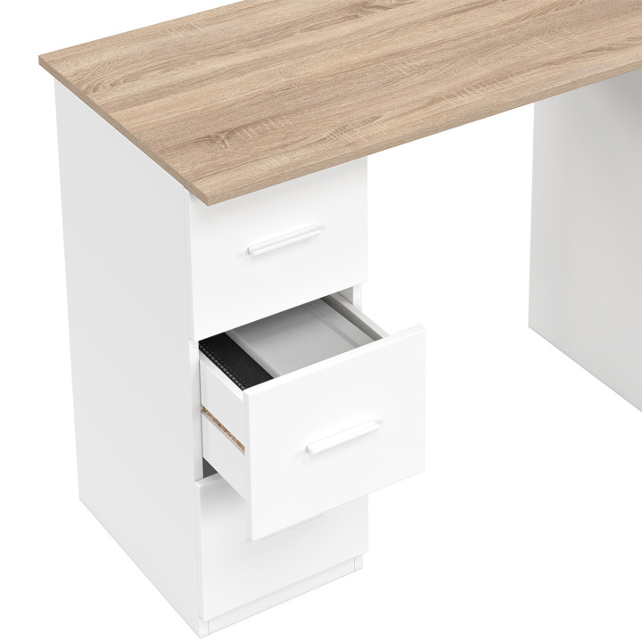 ¡Escritorio recto de 3 cajones con puerta armario blanco y madera - MAE | Zen Cart! IDMarket