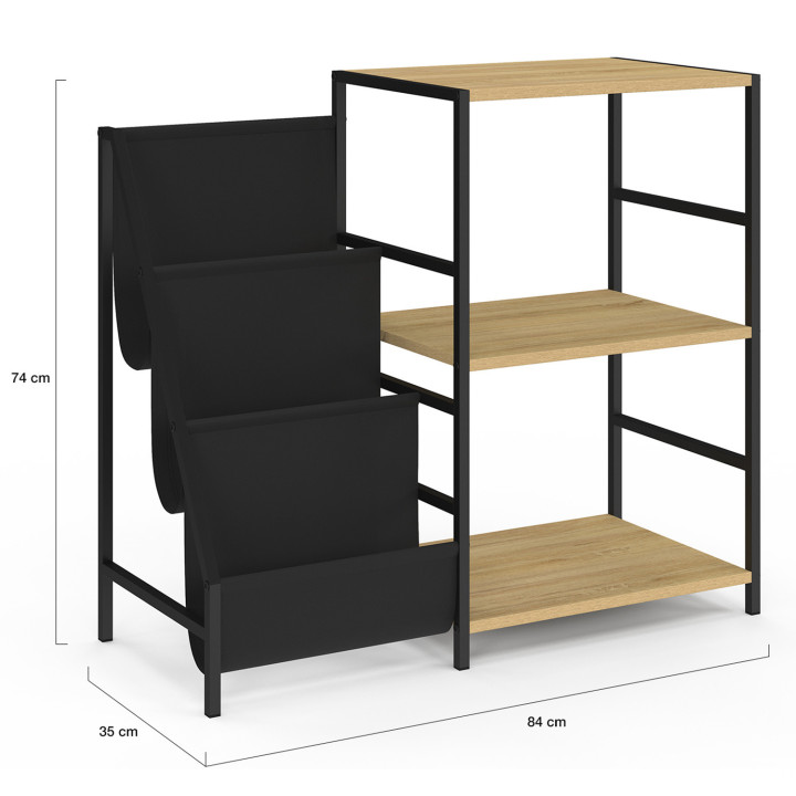 Mueble auxiliar, almacenaje con estantes, porta vinilos y tocadiscos de diseño industrial - NEVIL | ID Market
