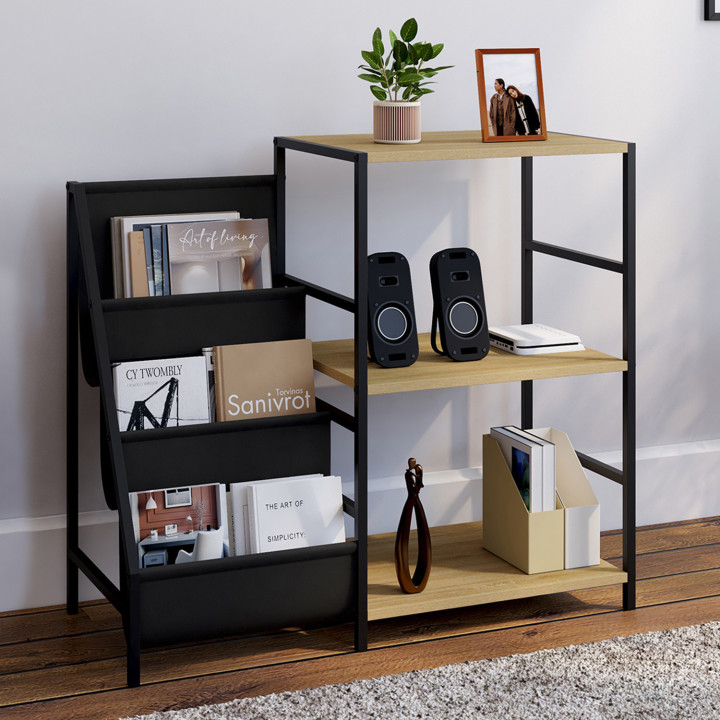 Mueble auxiliar, almacenaje con estantes, porta vinilos y tocadiscos de diseño industrial - NEVIL | ID Market