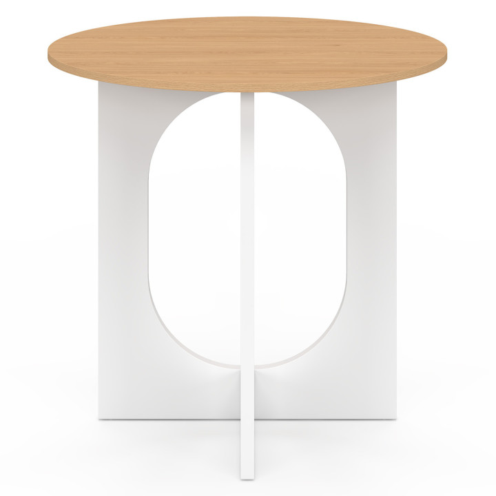 Mesa de comedor redonda fija para 4 personas, blanca y pata de arco de madera 80 cm - ALOISE | IdMarket