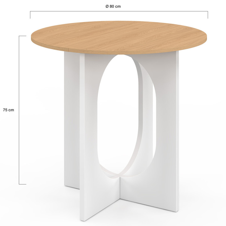 Mesa de comedor redonda fija para 4 personas, blanca y pata de arco de madera 80 cm - ALOISE | IdMarket