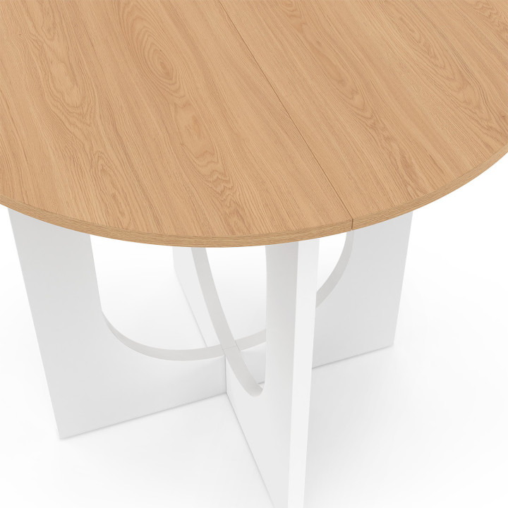 Mesa de comedor redonda fija para 4 personas, blanca y pata de arco de madera 80 cm - ALOISE | IdMarket