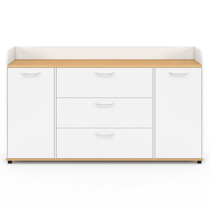Aparador de 4 puertas de 140 cm con canto blanco y tapa de madera imitación haya - JABA | IdMarket