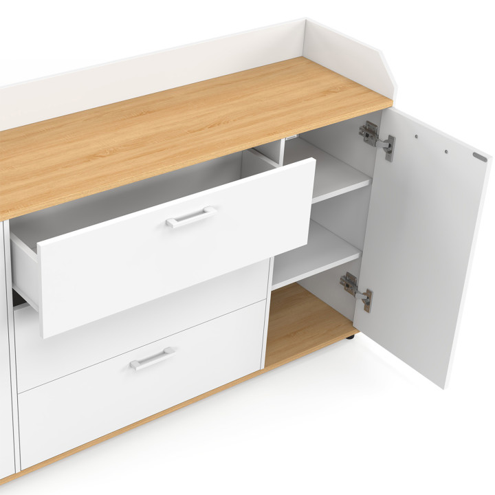 Aparador de 4 puertas de 140 cm con canto blanco y tapa de madera imitación haya - JABA | IdMarket