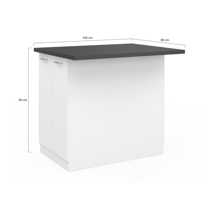 Isla central económica para cocina de 100 cm blanca y gris antracita - IVO | ID Market