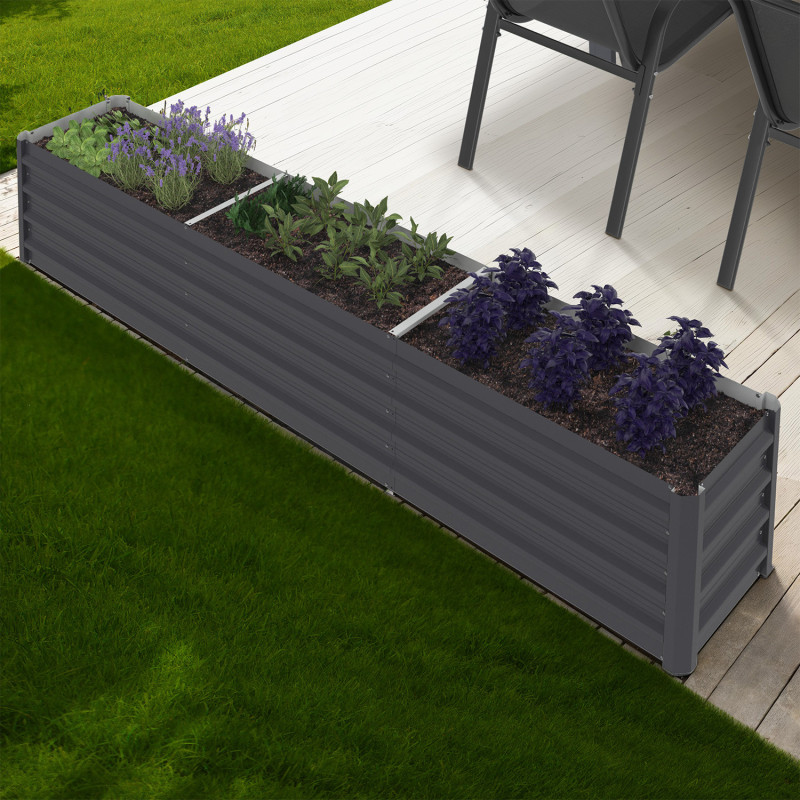 Jardinera elevada de metal marco rectangular 240 x 40 x 45 cm