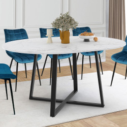 Mesa de comedor redonda extensible 4-8 personas blanco y negro - ALASKA | IDMarket