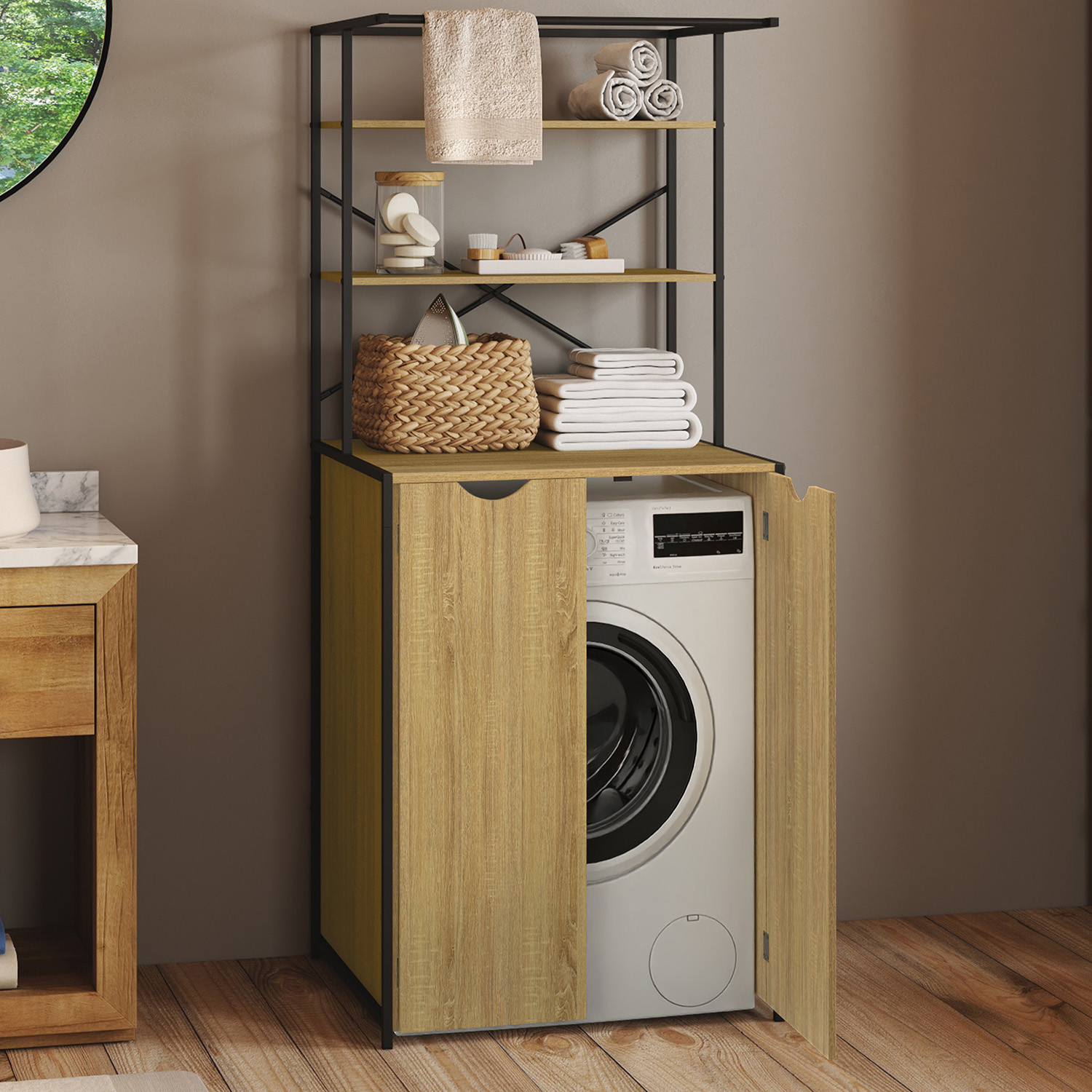 Meuble dessus machine à laver fermé design industriel