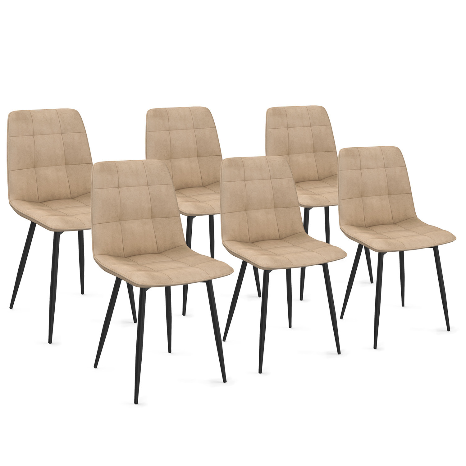 Lot de 6 chaises en velours matelassé taupe avec pieds noir pour salle à manger
