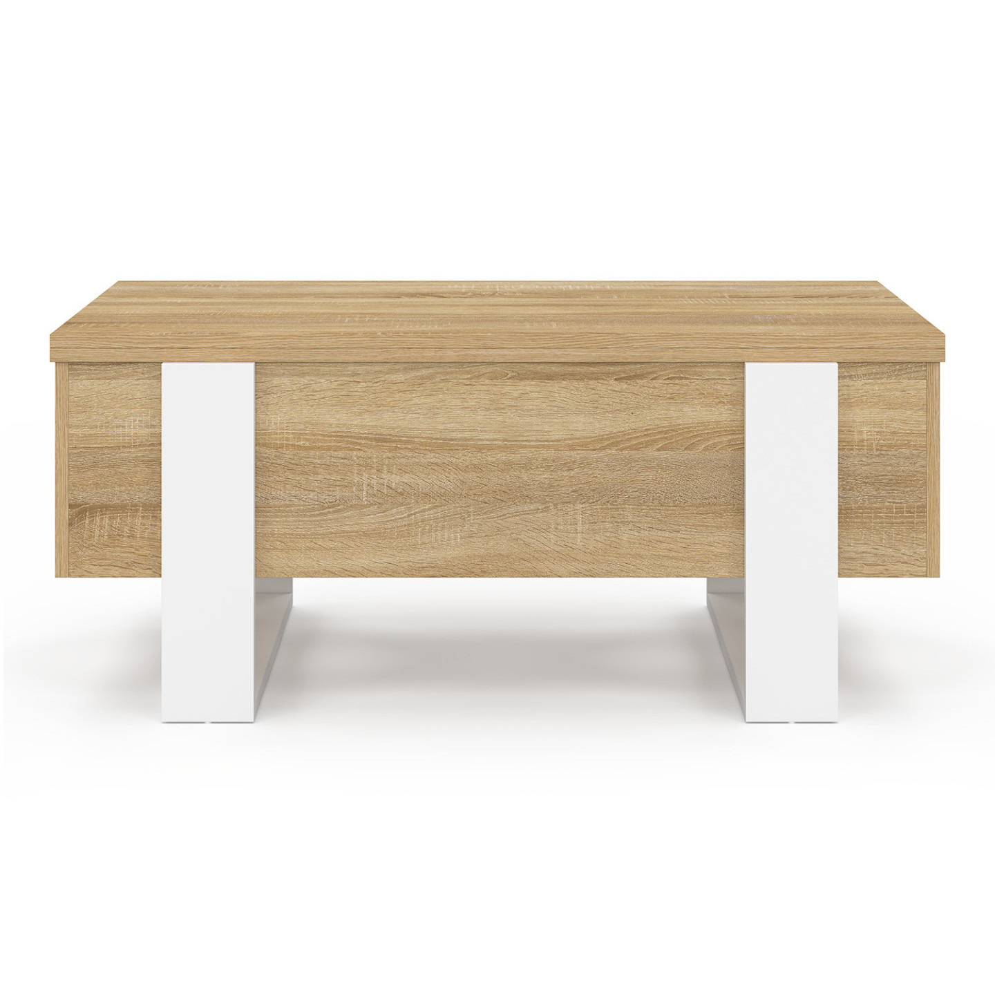 Table Basse Relevable PHOENIX – Transformable En Table à Manger | Design Bois Et Blanc Industriel