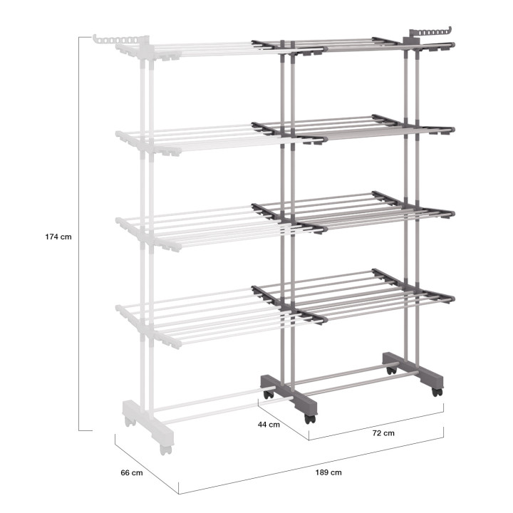 Secadora vertical plegable y extensible de 4 niveles en acero inoxidable y gris - MAXI | IdMarket