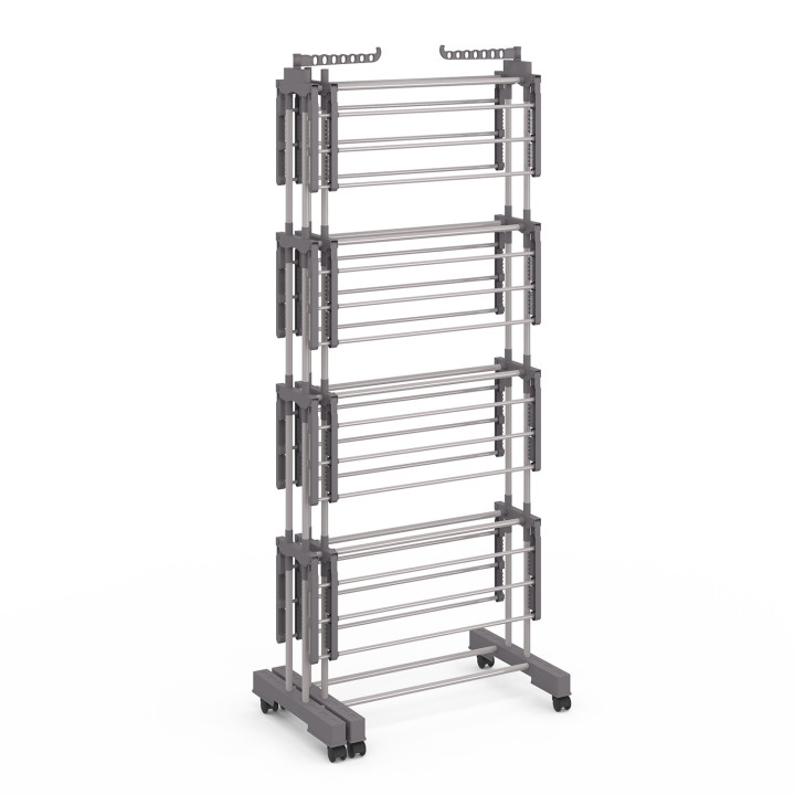 Secadora vertical plegable y extensible de 4 niveles en acero inoxidable y gris - MAXI | IdMarket
