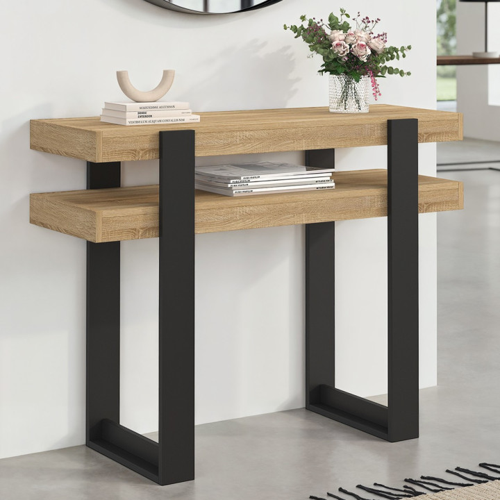 Consola doble de madera y negro - PHOENIX | IdMarket