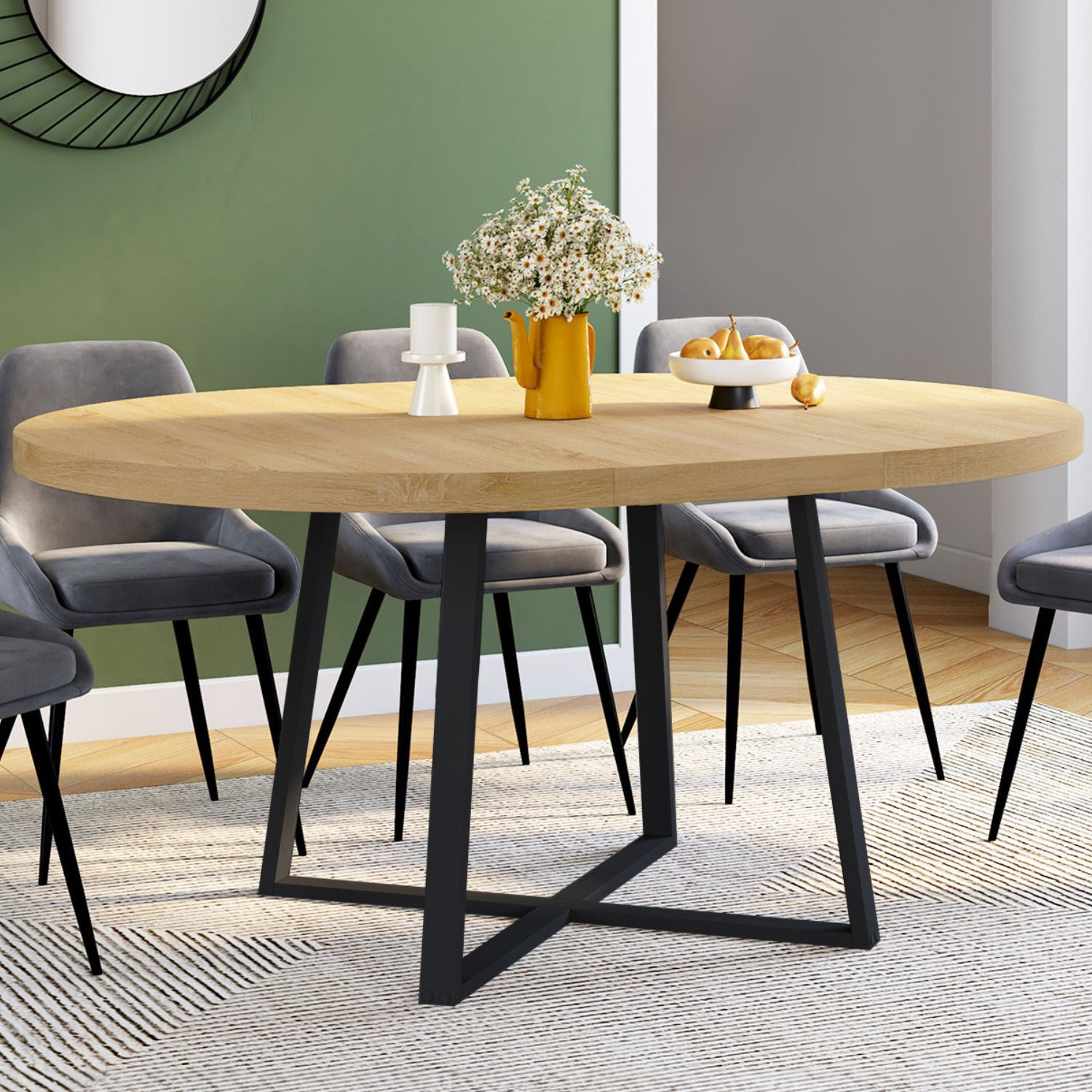 Table à manger ronde bois et noir 4-8 personnes