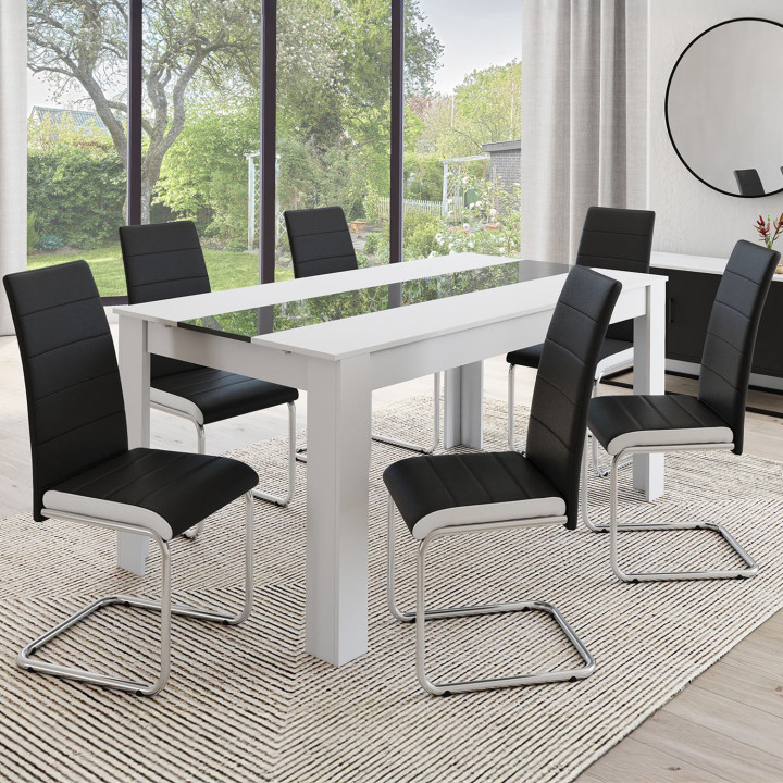 Juego de 6 sillas de comedor negras con ribete blanco - MIA | ID Market