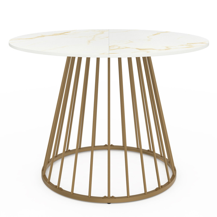 Mesa de comedor redonda para 6 personas con base de alambre de latón y tablero efecto mármol blanco 110 cm - ALASKA | IdMarket