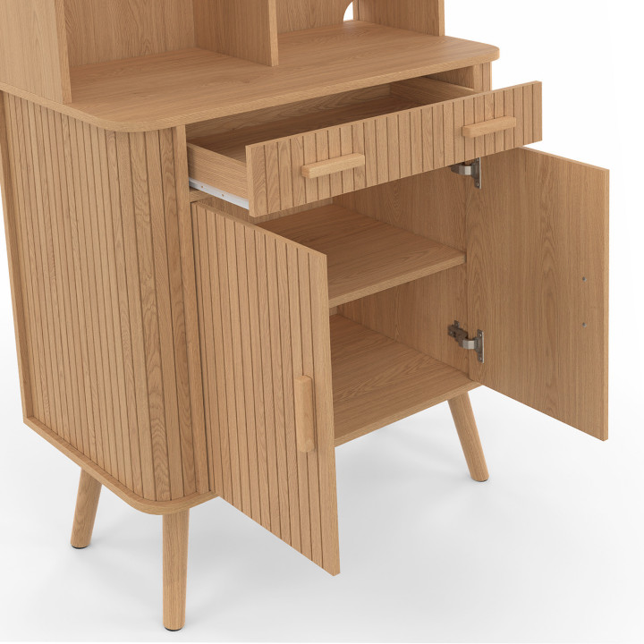 Aparador de cocina 80 CM 2 puertas + cajón efecto listones - ROMIE | IdMarket