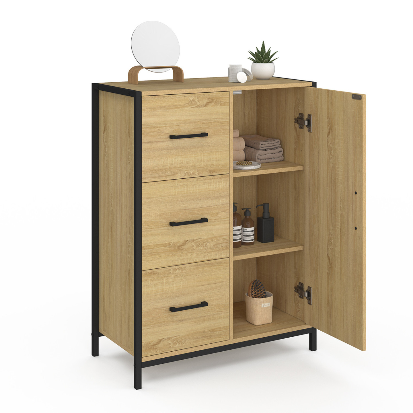 Armoire Murale Industrielle Tectake 3 Compartiments + Placard - 71x32x82 Cm - Bois Et Métal Noir