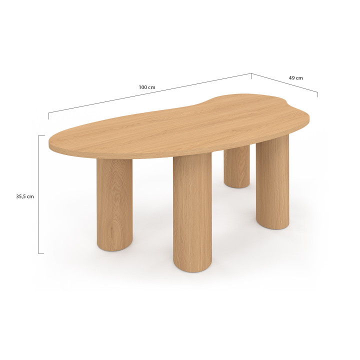 Mesa de centro 100 cm estilo orgánico madera efecto haya | IdMarket