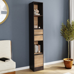 Estantería librería 2 cajones 3 estantes 1 armario efecto negro y madera 190 cm - CARLA | IdMarket