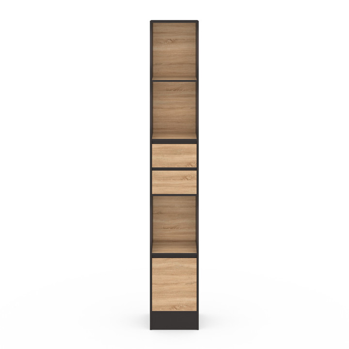 Estantería librería 2 cajones 3 estantes 1 armario efecto negro y madera 190 cm - CARLA | IdMarket