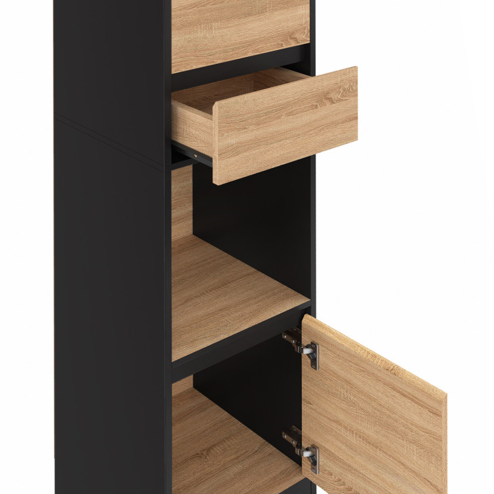 Estantería librería 2 cajones 3 estantes 1 armario efecto negro y madera 190 cm - CARLA | IdMarket