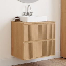 Meuble sous vasque suspendu salle de bain 2 tiroirs effet lattes - VICTOR | IdMarket