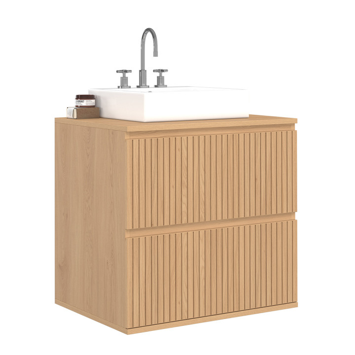 Mueble bajo de 2 cajones efecto listones - VICTOR | IdMarket