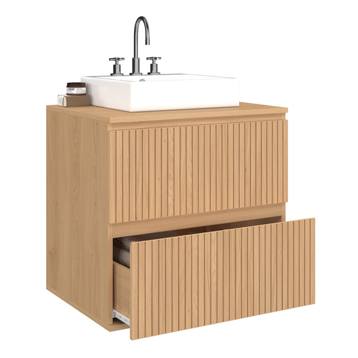 Hängewaschbeckenunterschrank Badezimmer 2 Schubladen Latteneffekt - VICTOR | IdMarket