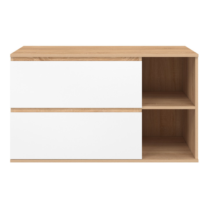 Mobile bagno sospeso TOMI con 2 cassetti e 2 nicchie, finitura faggio e bianco