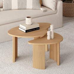 Juego de 2 mesas de centro 70/50 en madera de haya - COLINE | IdMarket