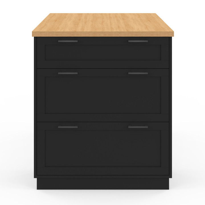 Mesa de isla central para 4 personas 130 cm con 3 cajones negros y tablero de madera - VITO | IdMarket