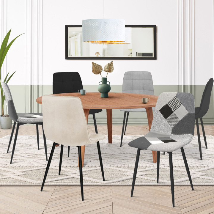 Juego de 6 sillas de terciopelo gris oscuro, gris claro, beige, negro y patchwork x2 - MILA | IdMarket