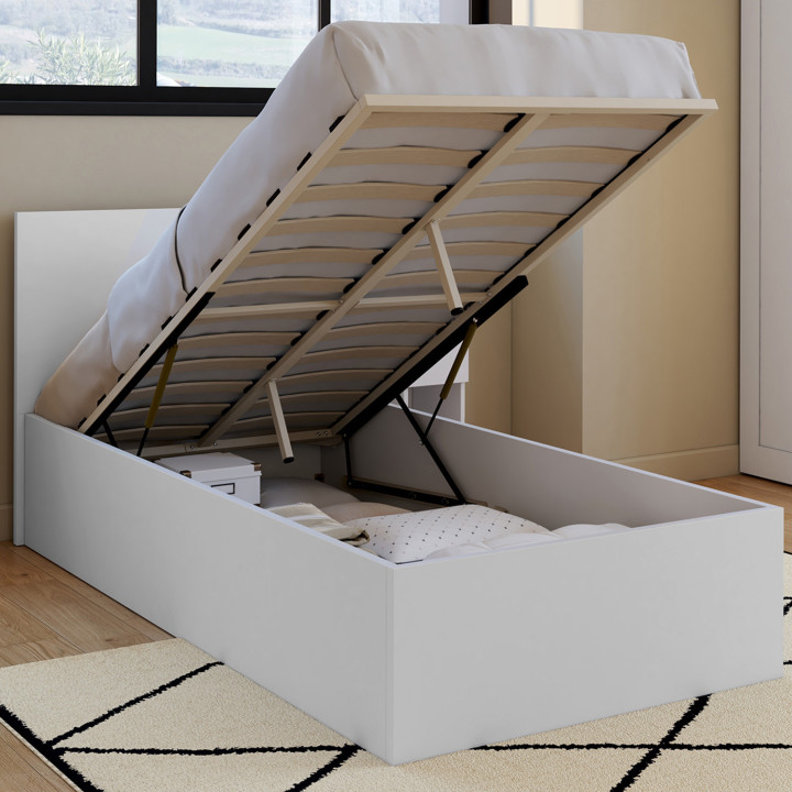 Cama arcón individual con cabecero y somier 90 x 190 cm blanco - SEASIDE | IdMarket