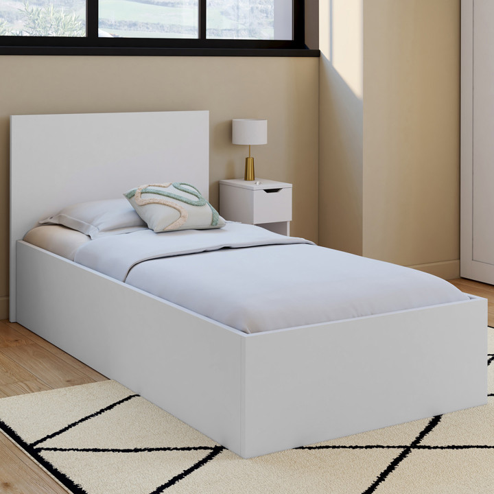 Cama arcón individual con cabecero y somier 90 x 190 cm blanco - SEASIDE | IdMarket