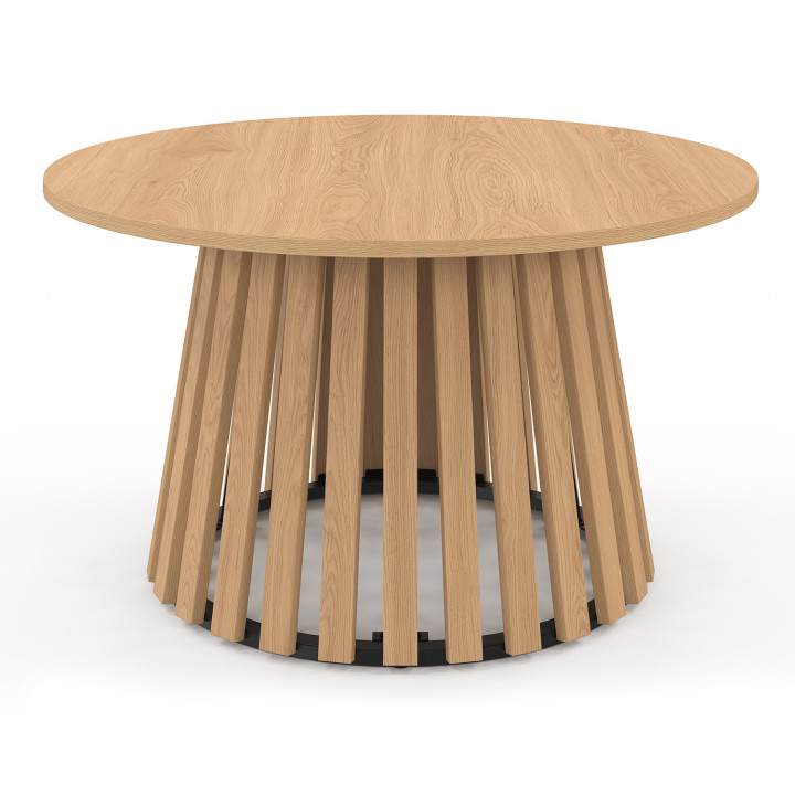 Runder Couchtisch CARMEN 70 cm Holzfuß aus Latten und Holzplatte
