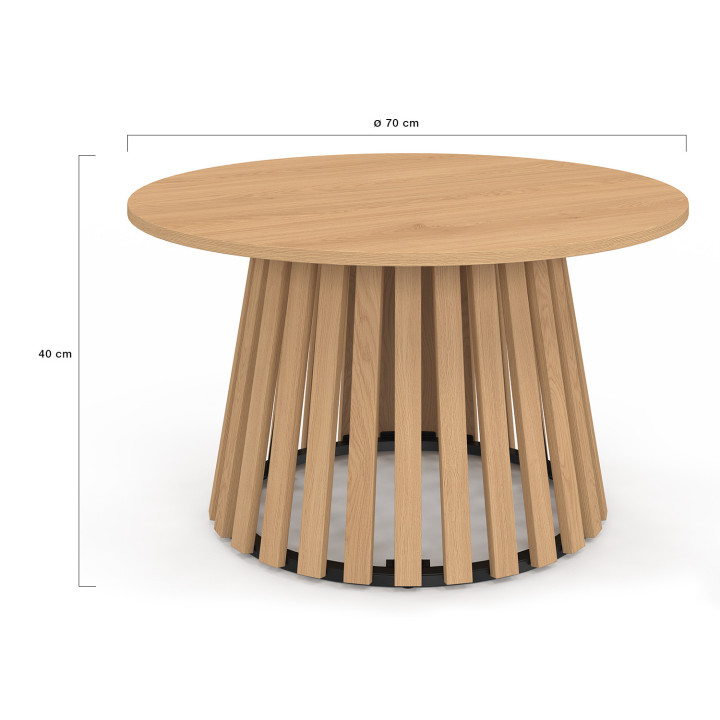 Mesa de centro redonda de 70 cm con base y tablero de madera - CARMEN | IdMarket