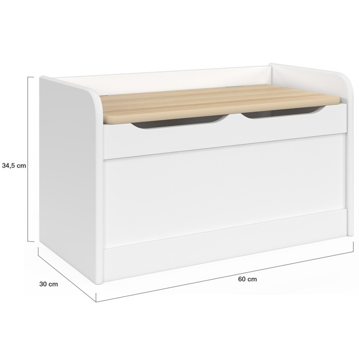 Banco de almacenaje infantil 60 cm en madera blanca y haya - LOGAN | IdMarket