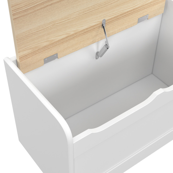 Banco de almacenaje infantil 60 cm en madera blanca y haya - LOGAN | IdMarket